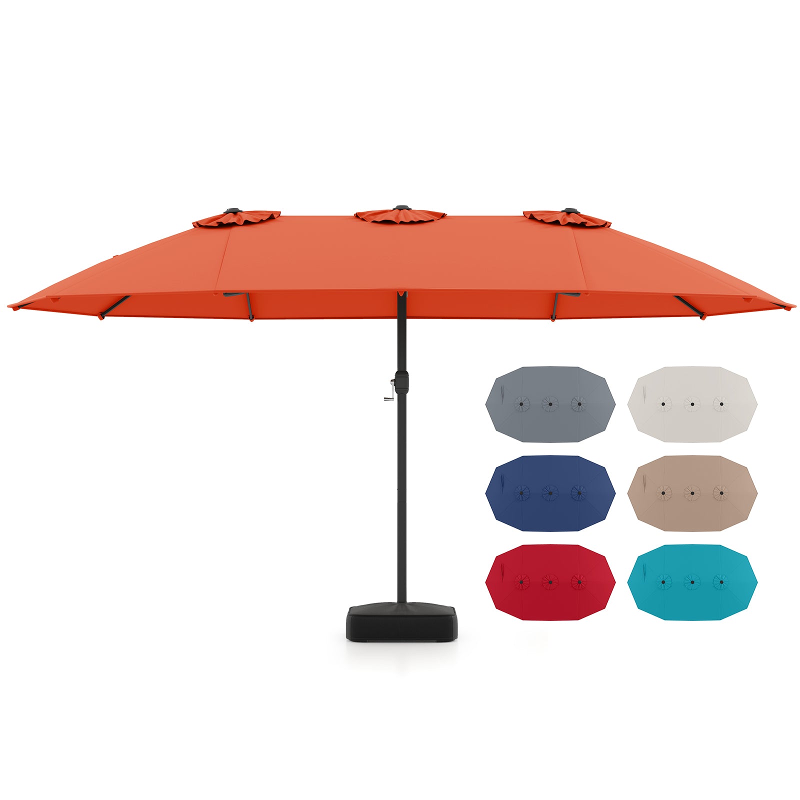 15 Feet Double-Sided Twin Patio Umbrella with Crank and Base Coffee in Outdoor Market, Orange Outdoor Umbrellas at Gallery Canada