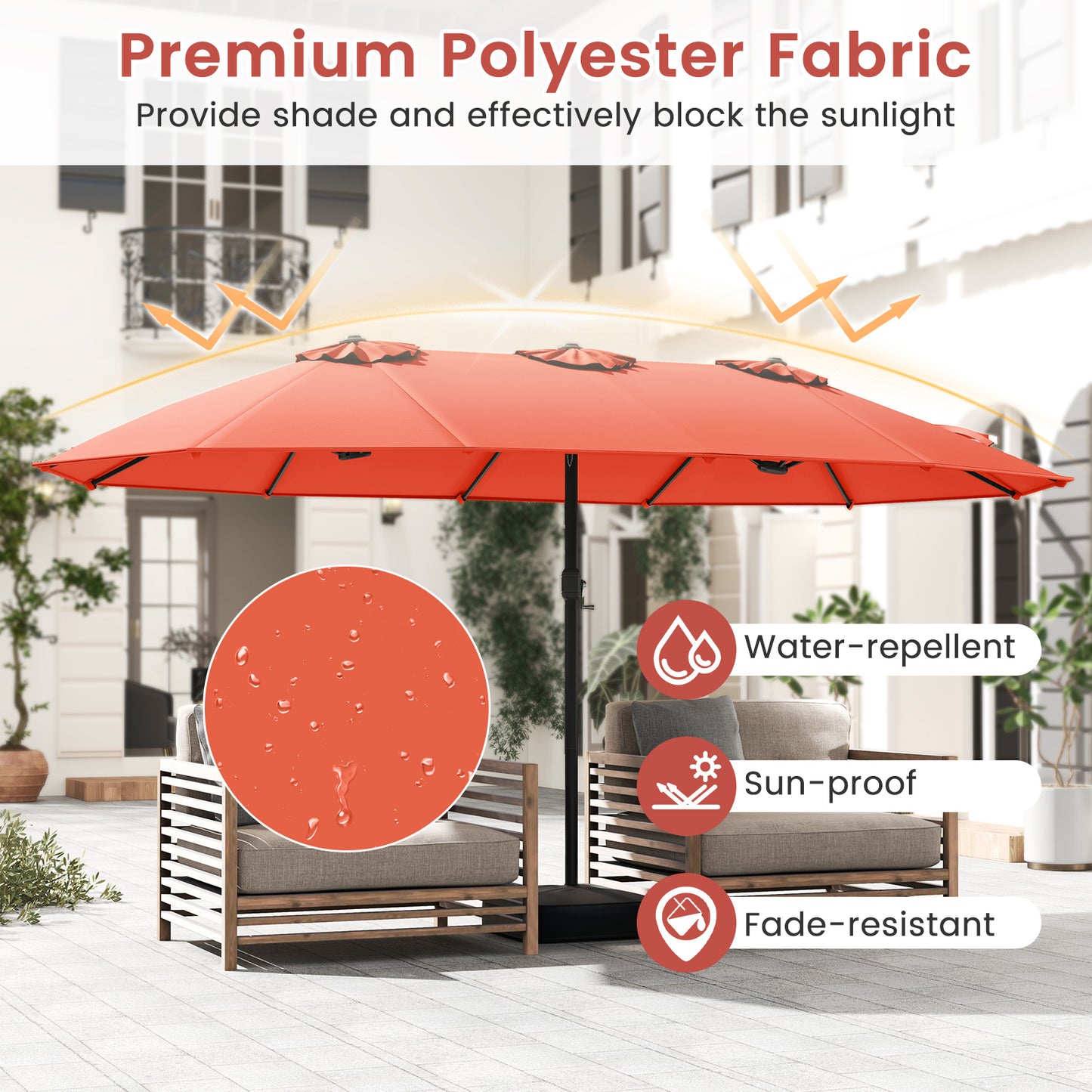 15 Feet Double-Sided Twin Patio Umbrella with Crank and Base Coffee in Outdoor Market, Orange Outdoor Umbrellas at Gallery Canada