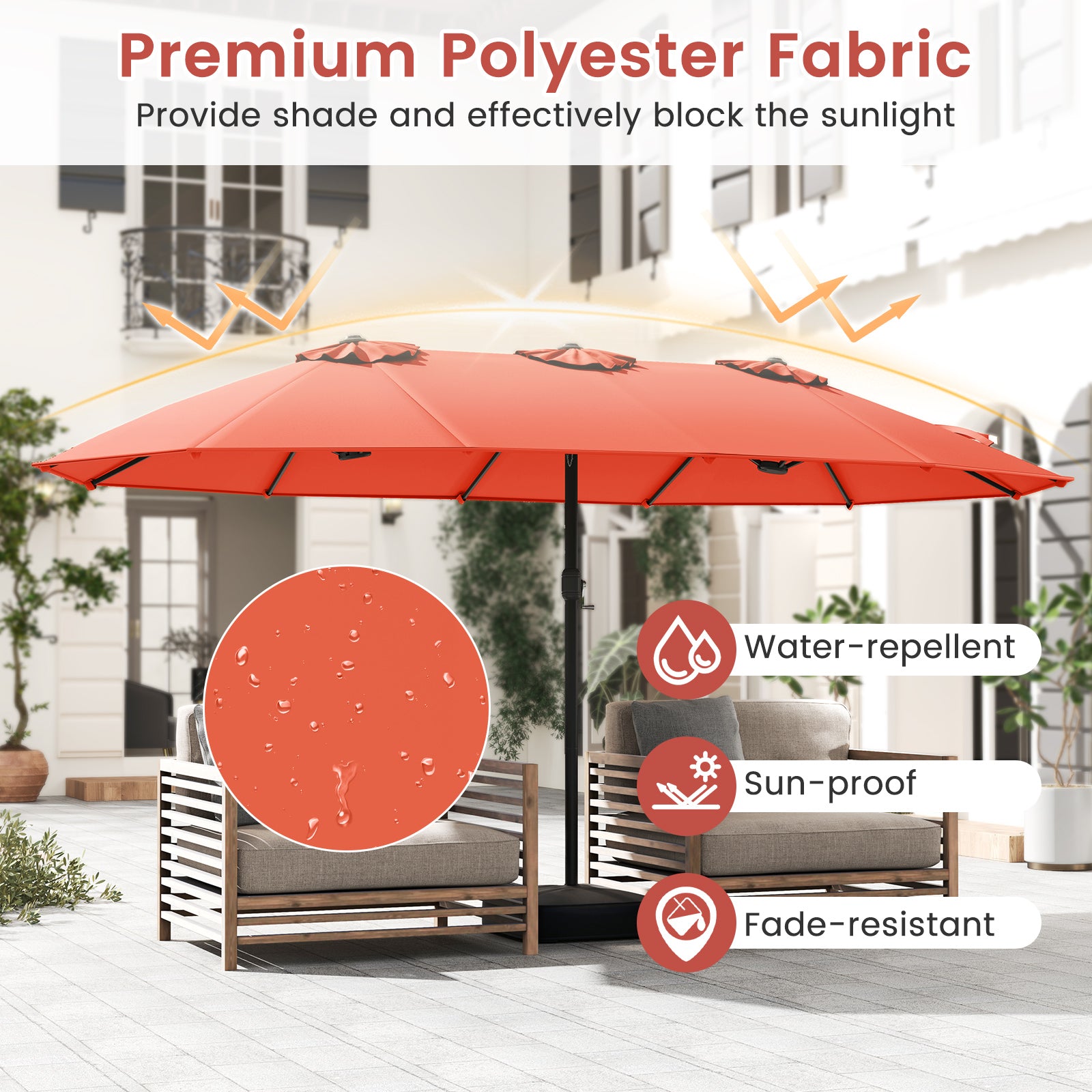 15 Feet Double-Sided Twin Patio Umbrella with Crank and Base Coffee in Outdoor Market, Orange Outdoor Umbrellas at Gallery Canada