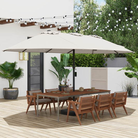15 Feet Double-Sided Twin Patio Umbrella with Crank and Base Coffee in Outdoor Market, Beige Outdoor Umbrellas Beige at Gallery Canada