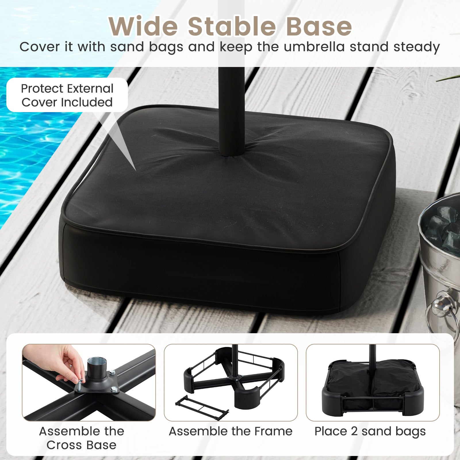 15 Feet Double-Sided Twin Patio Umbrella with Crank and Base Coffee in Outdoor Market, Beige Outdoor Umbrellas at Gallery Canada