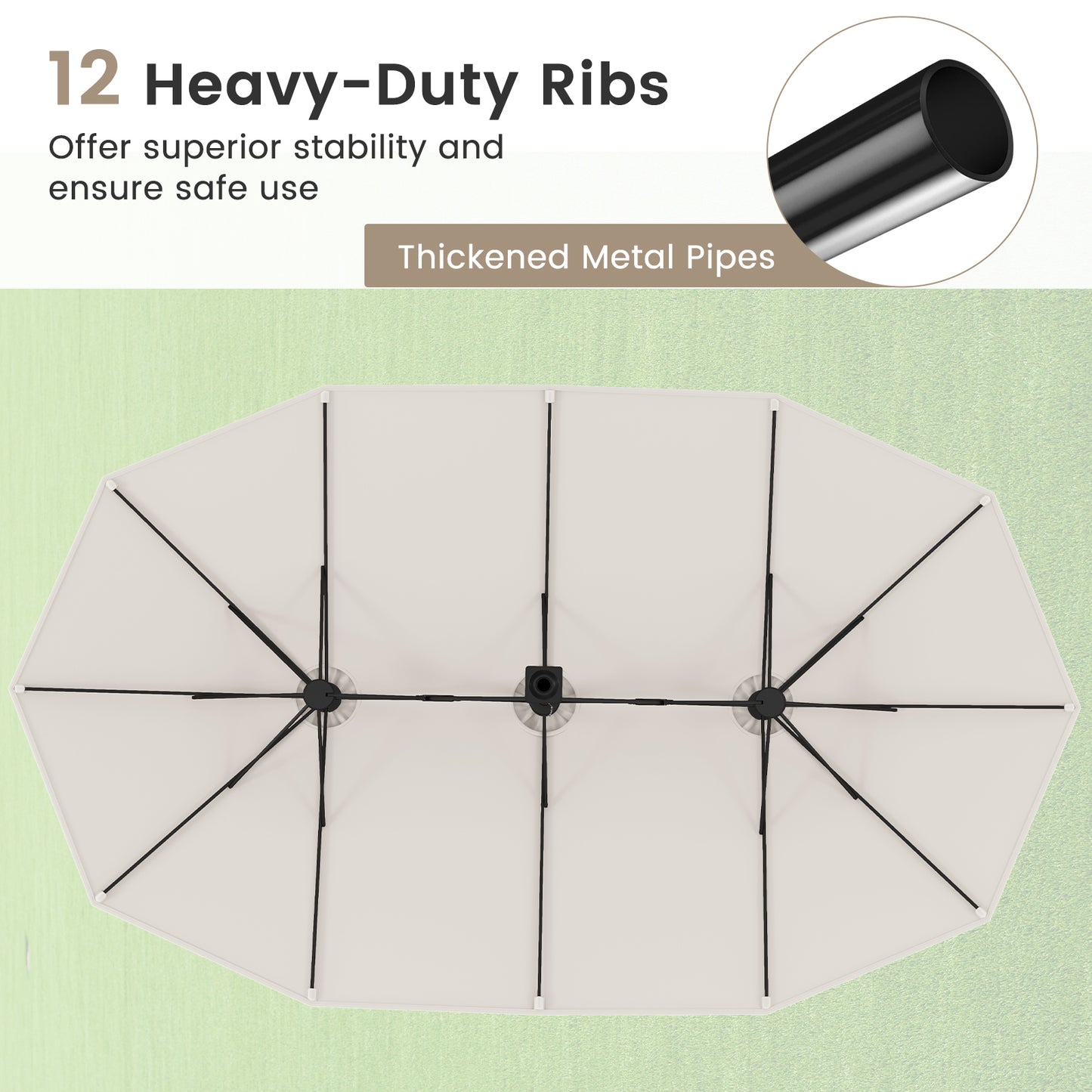 15 Feet Double-Sided Twin Patio Umbrella with Crank and Base Coffee in Outdoor Market, Beige Outdoor Umbrellas at Gallery Canada