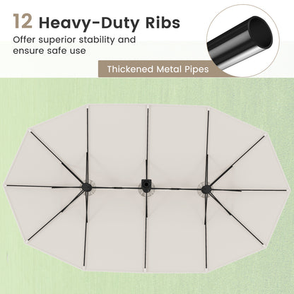 15 Feet Double-Sided Twin Patio Umbrella with Crank and Base Coffee in Outdoor Market, Beige Outdoor Umbrellas at Gallery Canada