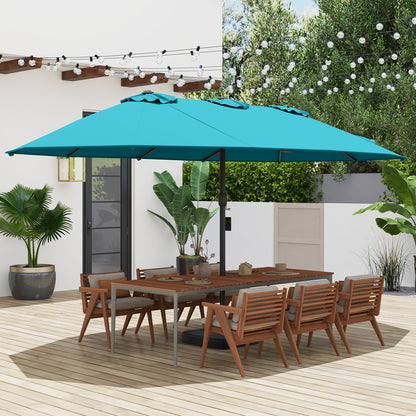 15 Feet Double-Sided Twin Patio Umbrella with Crank and Base Coffee in Outdoor Market, Turquoise Outdoor Umbrellas at Gallery Canada