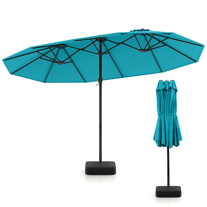 15 Feet Double-Sided Twin Patio Umbrella with Crank and Base Coffee in Outdoor Market, Turquoise Outdoor Umbrellas at Gallery Canada