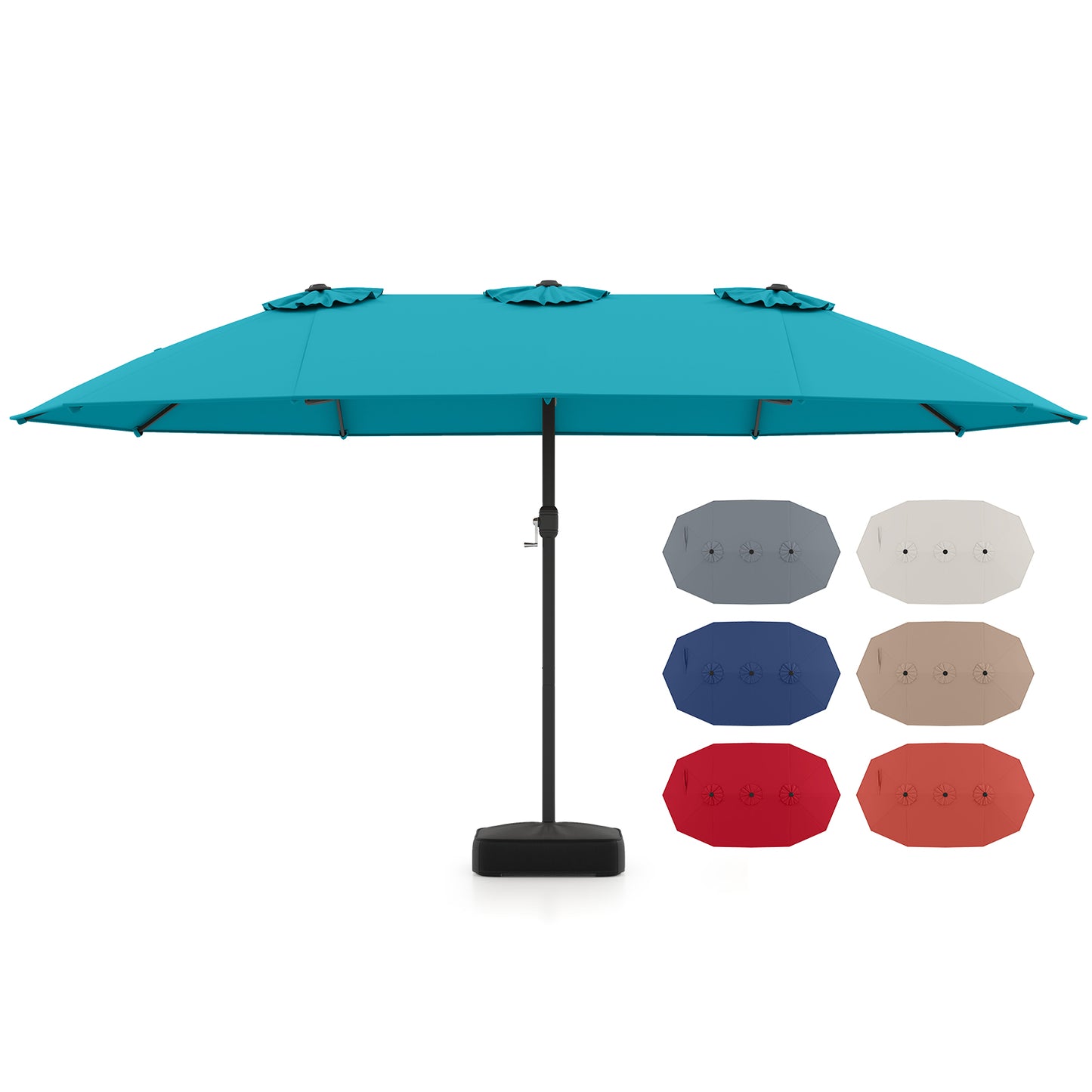 15 Feet Double-Sided Twin Patio Umbrella with Crank and Base Coffee in Outdoor Market, Turquoise Outdoor Umbrellas at Gallery Canada