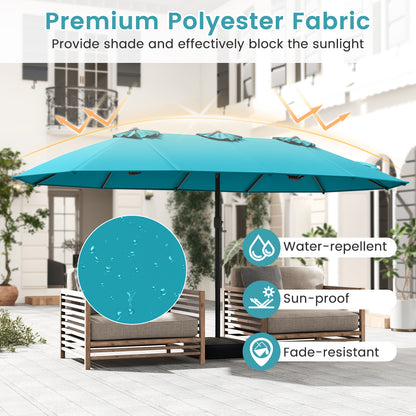 15 Feet Double-Sided Twin Patio Umbrella with Crank and Base Coffee in Outdoor Market, Turquoise Outdoor Umbrellas at Gallery Canada