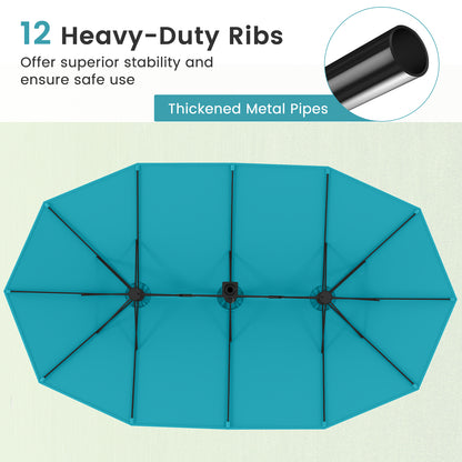 15 Feet Double-Sided Twin Patio Umbrella with Crank and Base Coffee in Outdoor Market, Turquoise Outdoor Umbrellas at Gallery Canada