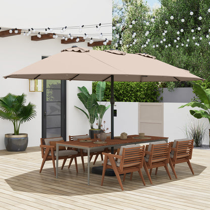 15 Feet Double-Sided Twin Patio Umbrella with Crank and Base Coffee in Outdoor Market, Brown Outdoor Umbrellas at Gallery Canada