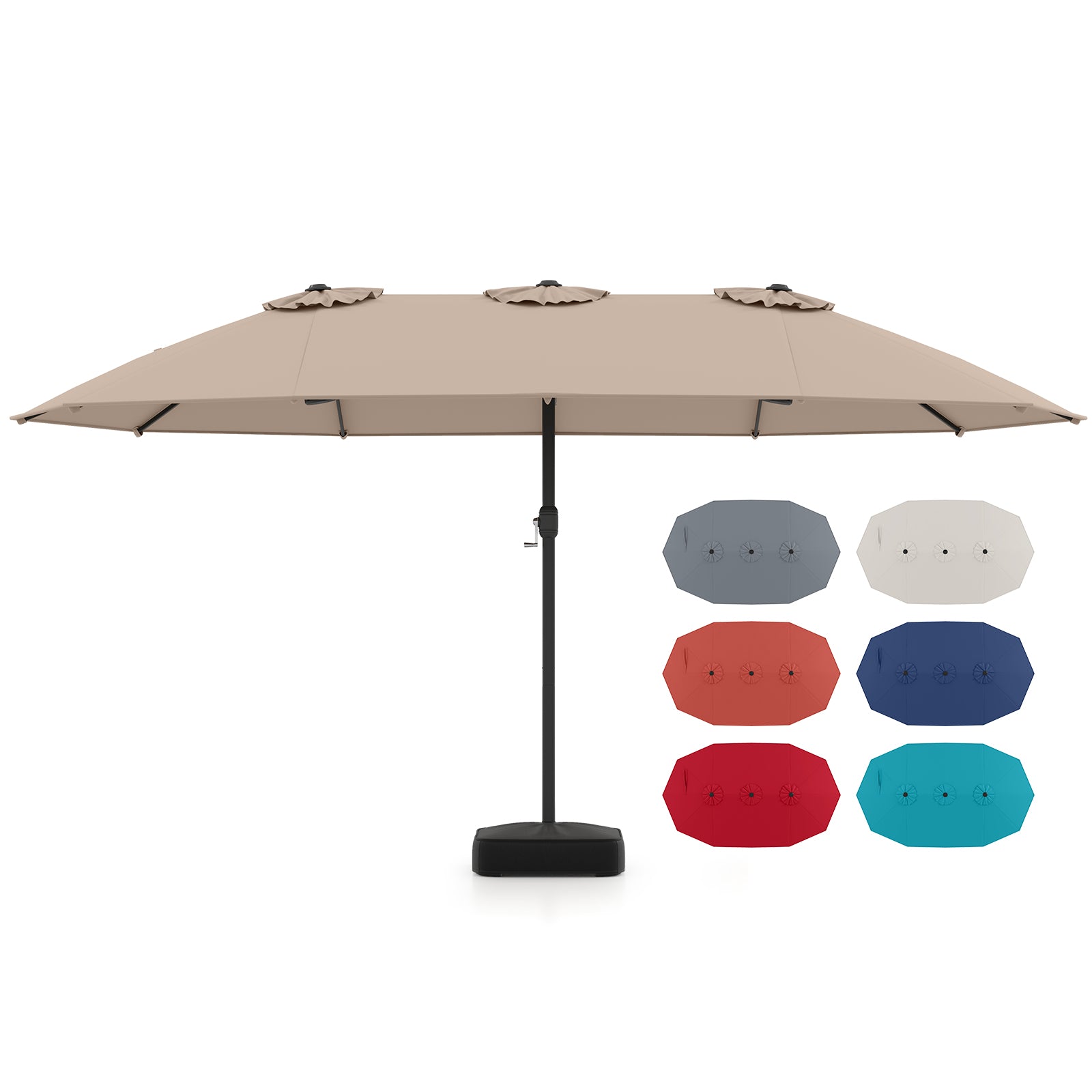 15 Feet Double-Sided Twin Patio Umbrella with Crank and Base Coffee in Outdoor Market, Brown Outdoor Umbrellas at Gallery Canada