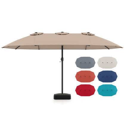 15 Feet Double-Sided Twin Patio Umbrella with Crank and Base Coffee in Outdoor Market, Brown Outdoor Umbrellas at Gallery Canada