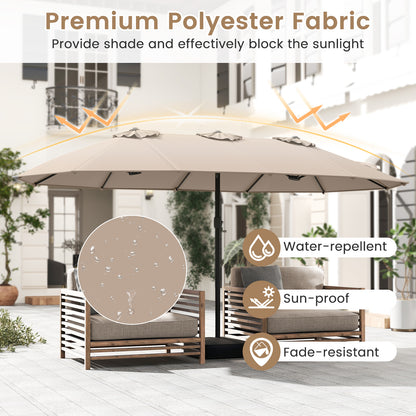 15 Feet Double-Sided Twin Patio Umbrella with Crank and Base Coffee in Outdoor Market, Brown Outdoor Umbrellas at Gallery Canada