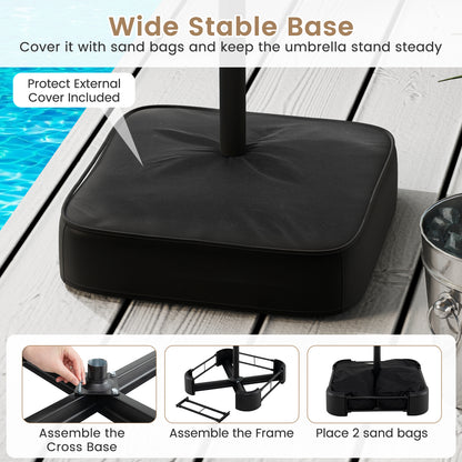 15 Feet Double-Sided Twin Patio Umbrella with Crank and Base Coffee in Outdoor Market, Brown Outdoor Umbrellas at Gallery Canada