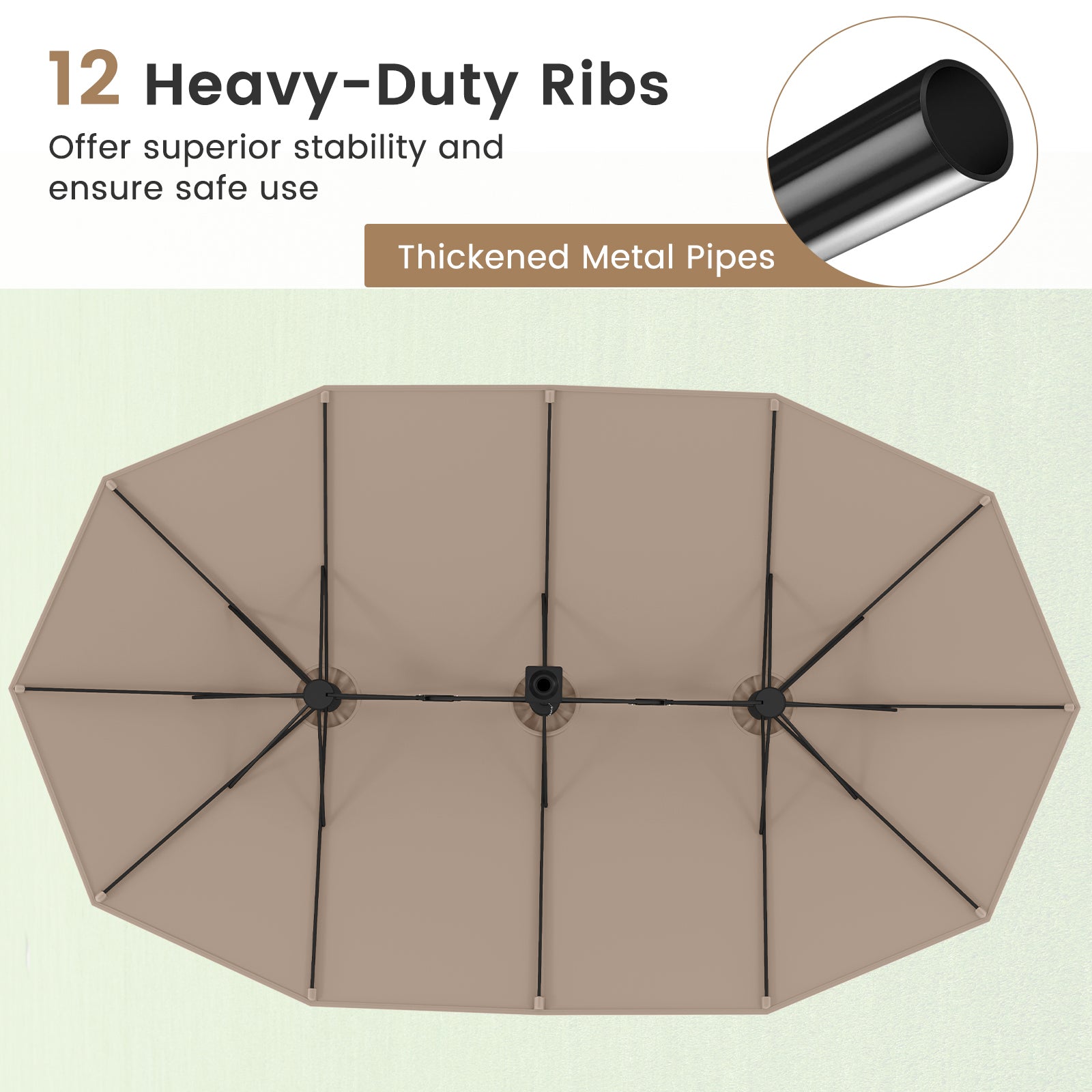 15 Feet Double-Sided Twin Patio Umbrella with Crank and Base Coffee in Outdoor Market, Brown Outdoor Umbrellas at Gallery Canada