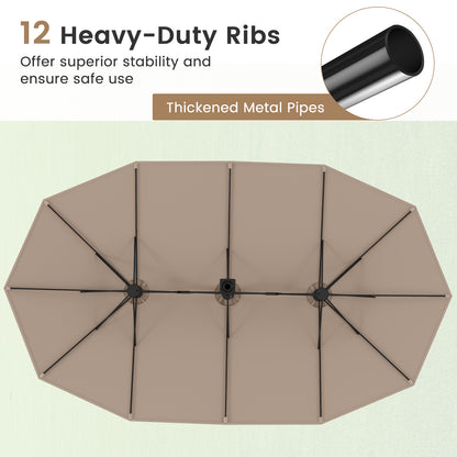 15 Feet Double-Sided Twin Patio Umbrella with Crank and Base Coffee in Outdoor Market, Brown Outdoor Umbrellas at Gallery Canada