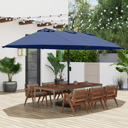 15 Feet Double-Sided Twin Patio Umbrella with Crank and Base, Navy Outdoor Umbrellas at Gallery Canada