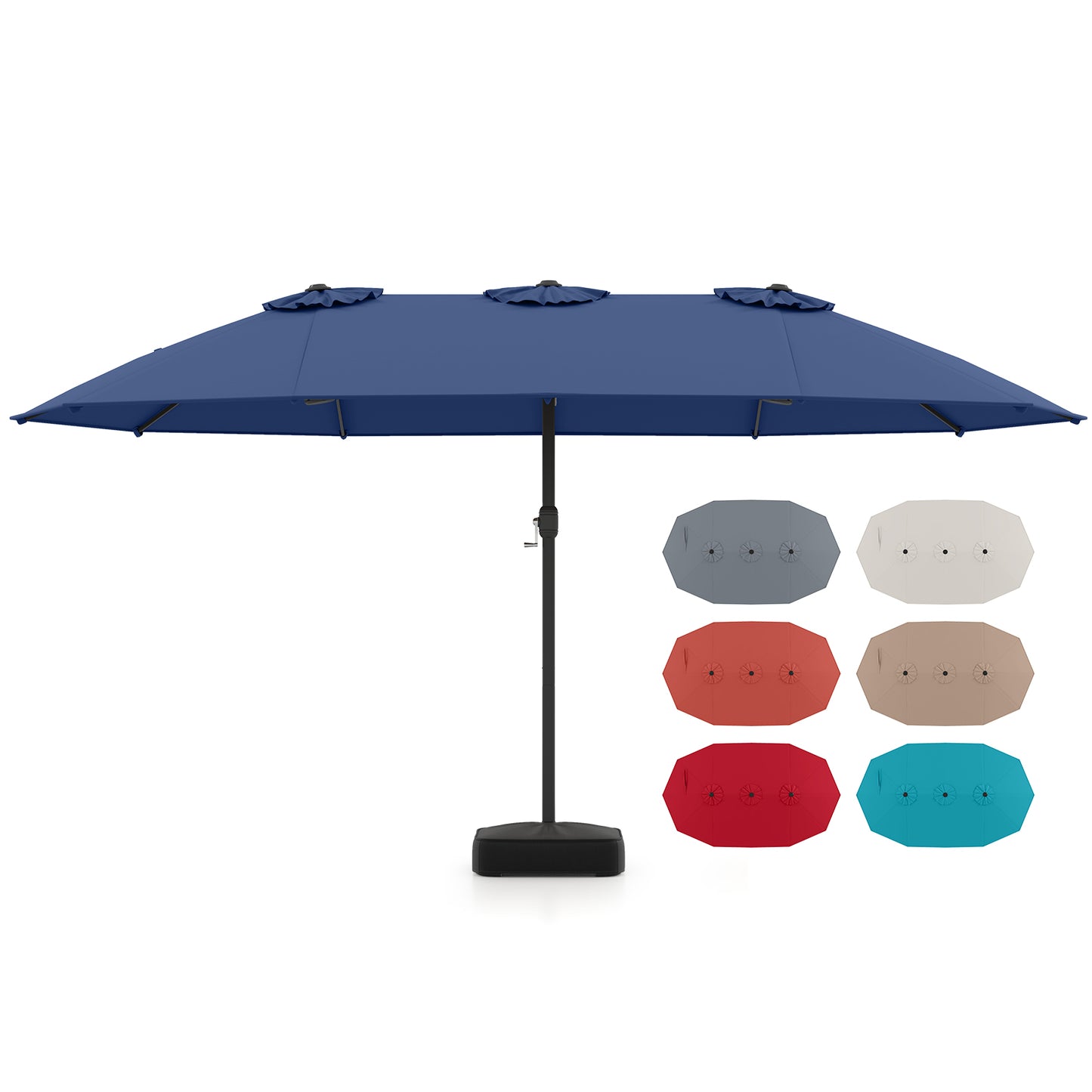 15 Feet Double-Sided Twin Patio Umbrella with Crank and Base, Navy Outdoor Umbrellas at Gallery Canada