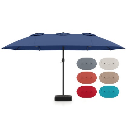 15 Feet Double-Sided Twin Patio Umbrella with Crank and Base, Navy Outdoor Umbrellas at Gallery Canada