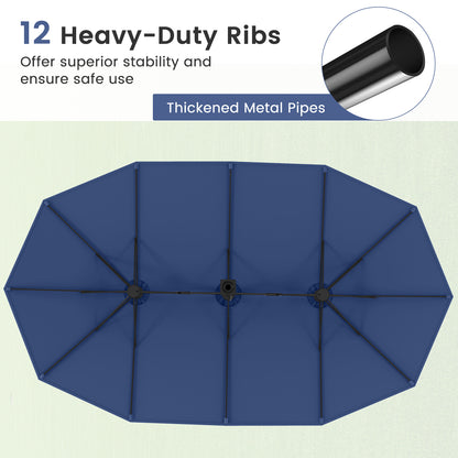 15 Feet Double-Sided Twin Patio Umbrella with Crank and Base, Navy Outdoor Umbrellas at Gallery Canada