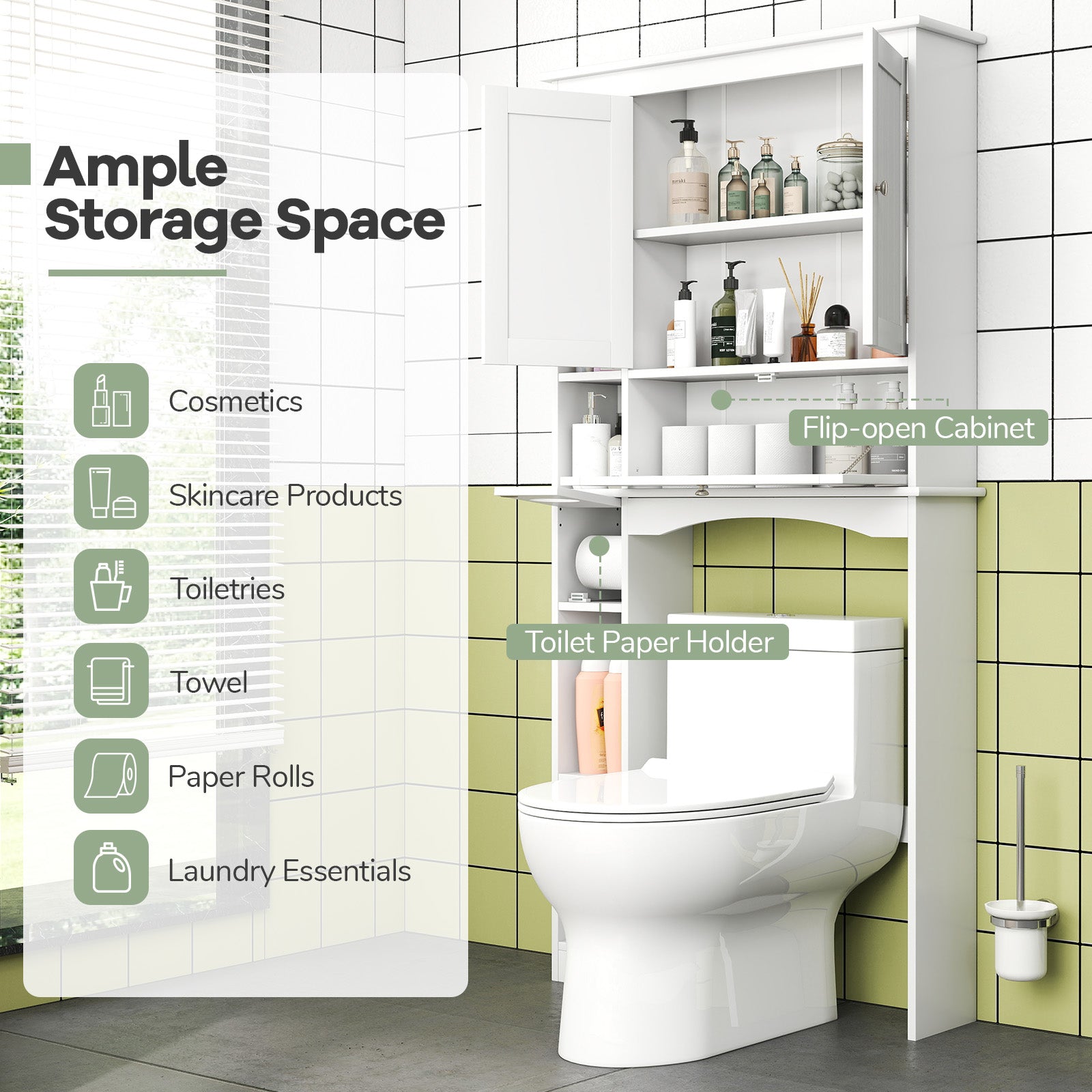 Over The Toilet Storage Cabinet, Adjustable Shelf, White Bathroom Etagere at Gallery Canada