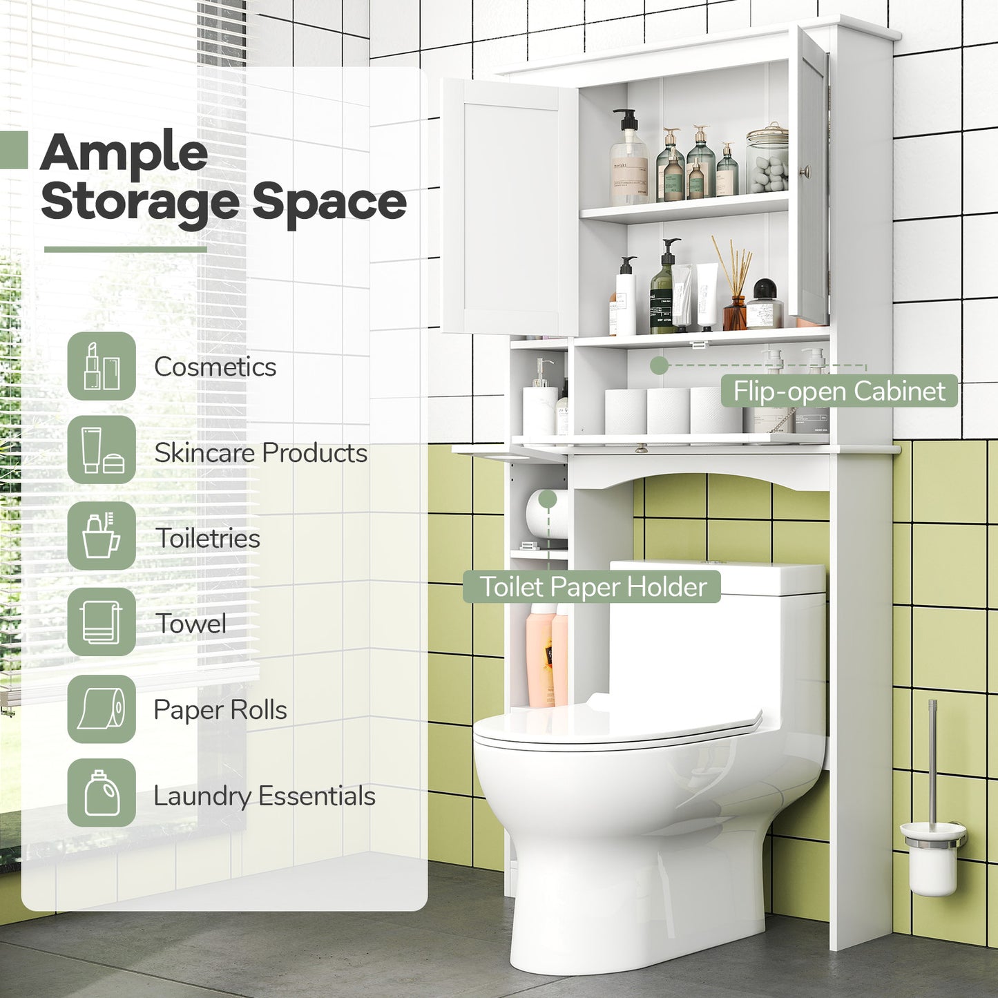 Over The Toilet Storage Cabinet, Adjustable Shelf, White Bathroom Etagere at Gallery Canada