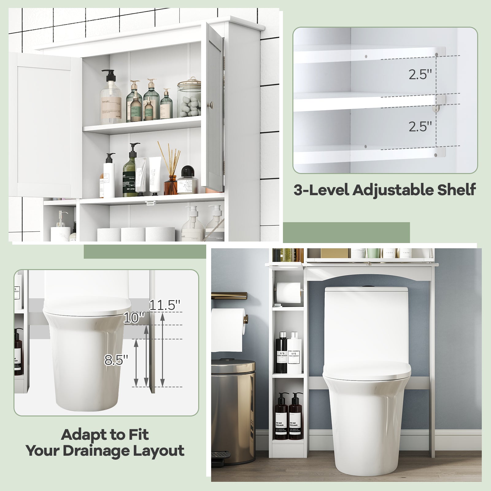 Over The Toilet Storage Cabinet, Adjustable Shelf, White Bathroom Etagere at Gallery Canada