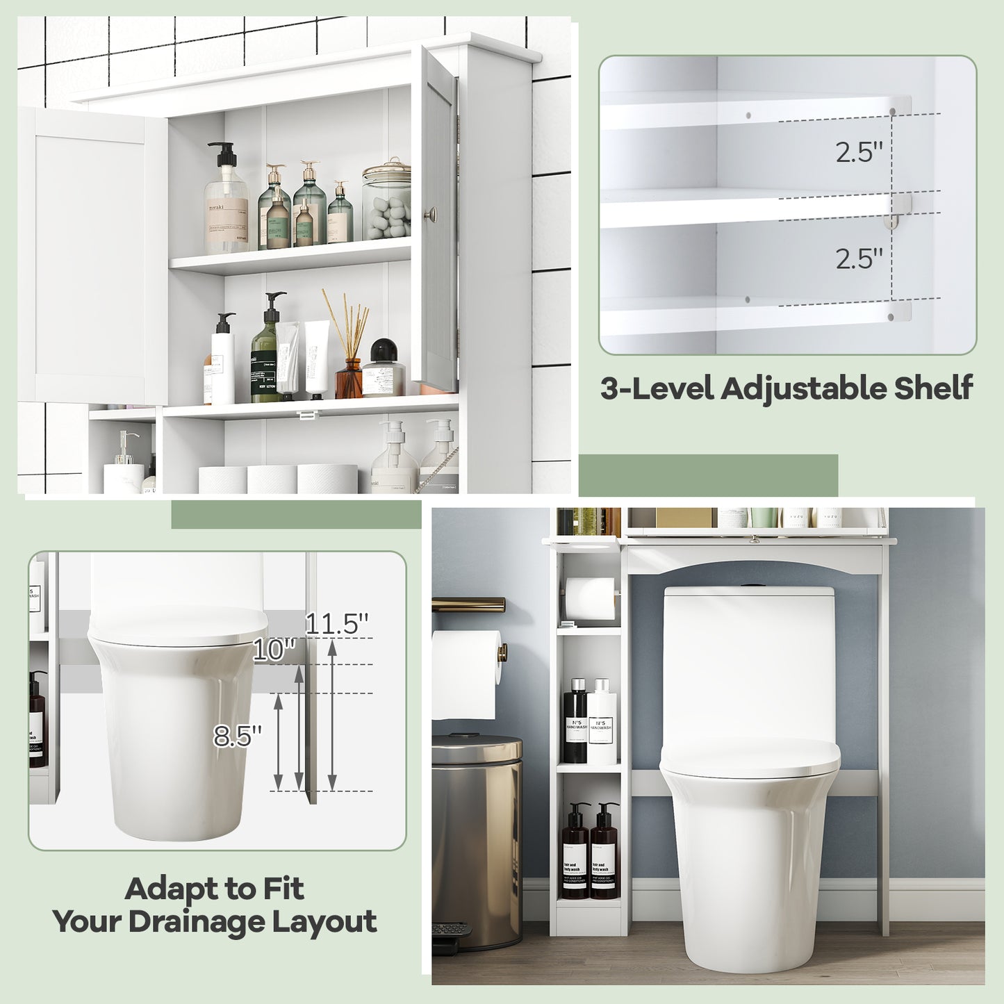 Over The Toilet Storage Cabinet, Adjustable Shelf, White Bathroom Etagere at Gallery Canada