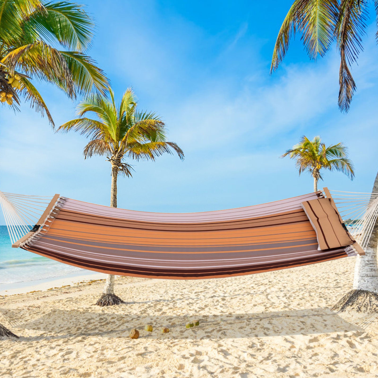 Patio Hammock Foldable Swing Chair Bed with Detachable Pillow, Brown Hammocks at Gallery Canada