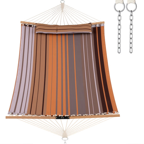 Patio Hammock Foldable Swing Chair Bed with Detachable Pillow, Brown