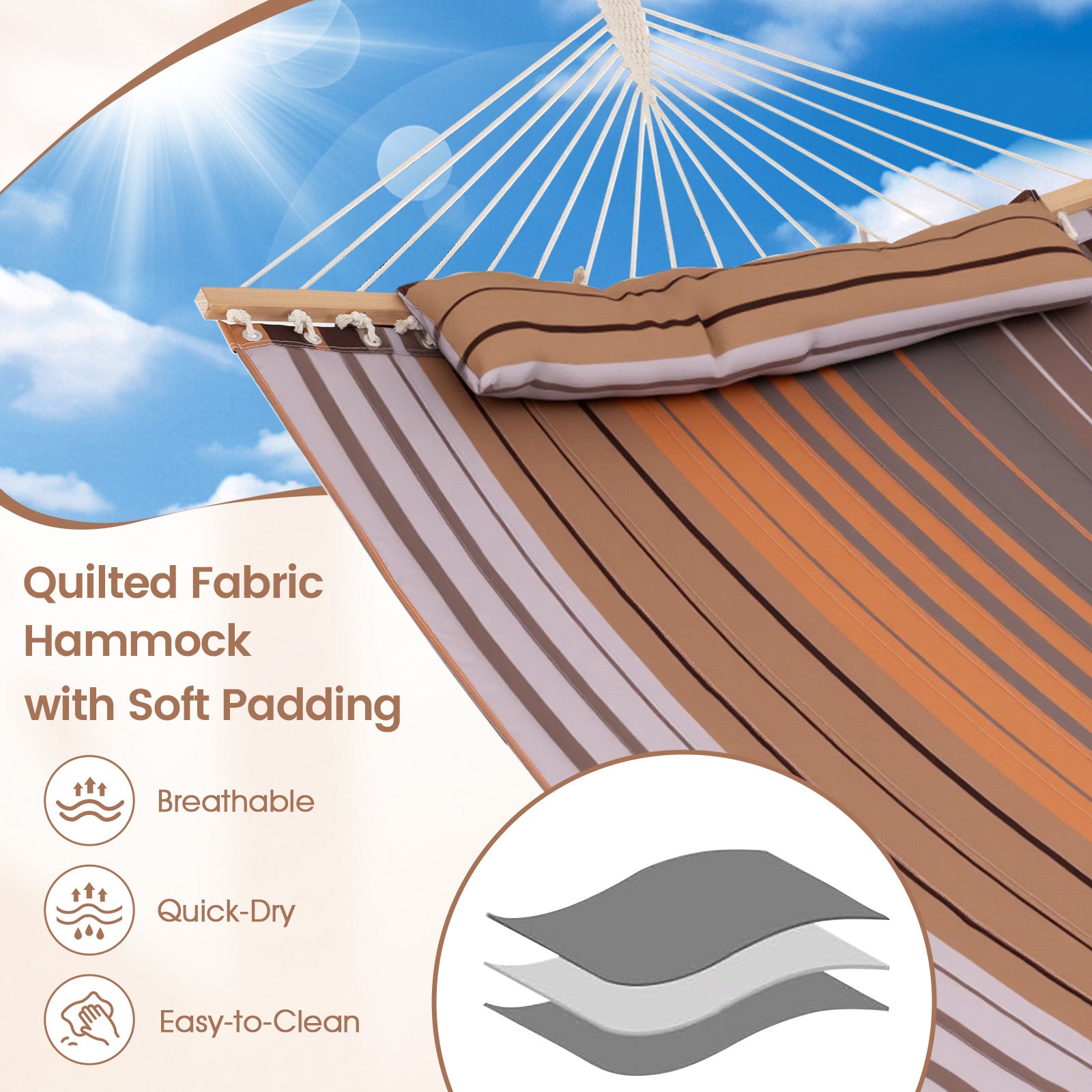 Patio Hammock Foldable Swing Chair Bed with Detachable Pillow, Brown Hammocks at Gallery Canada