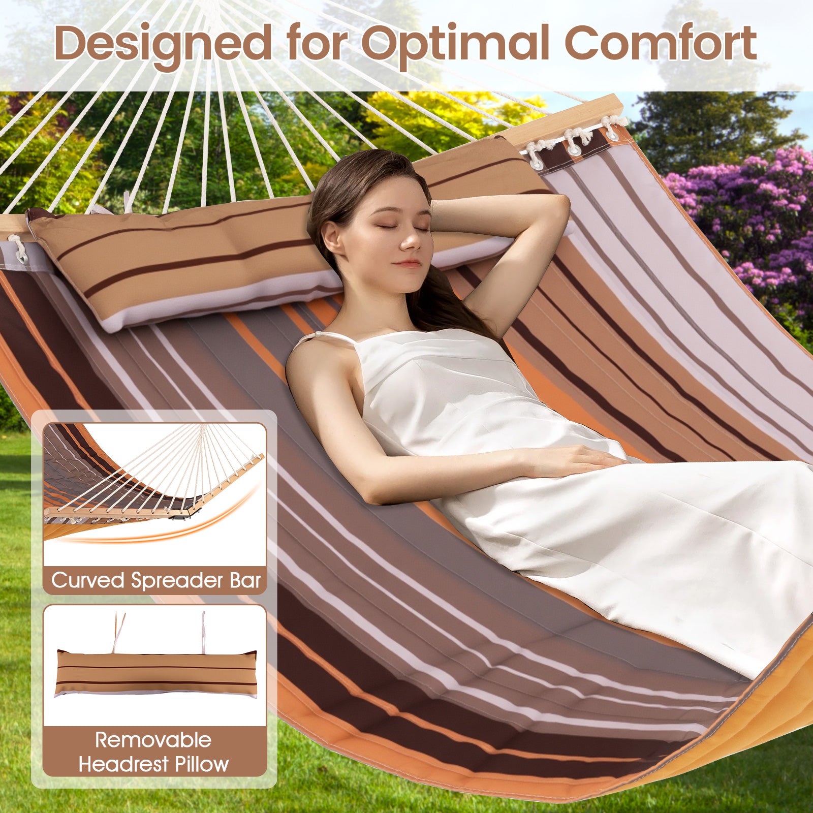 Patio Hammock Foldable Swing Chair Bed with Detachable Pillow, Brown Hammocks at Gallery Canada