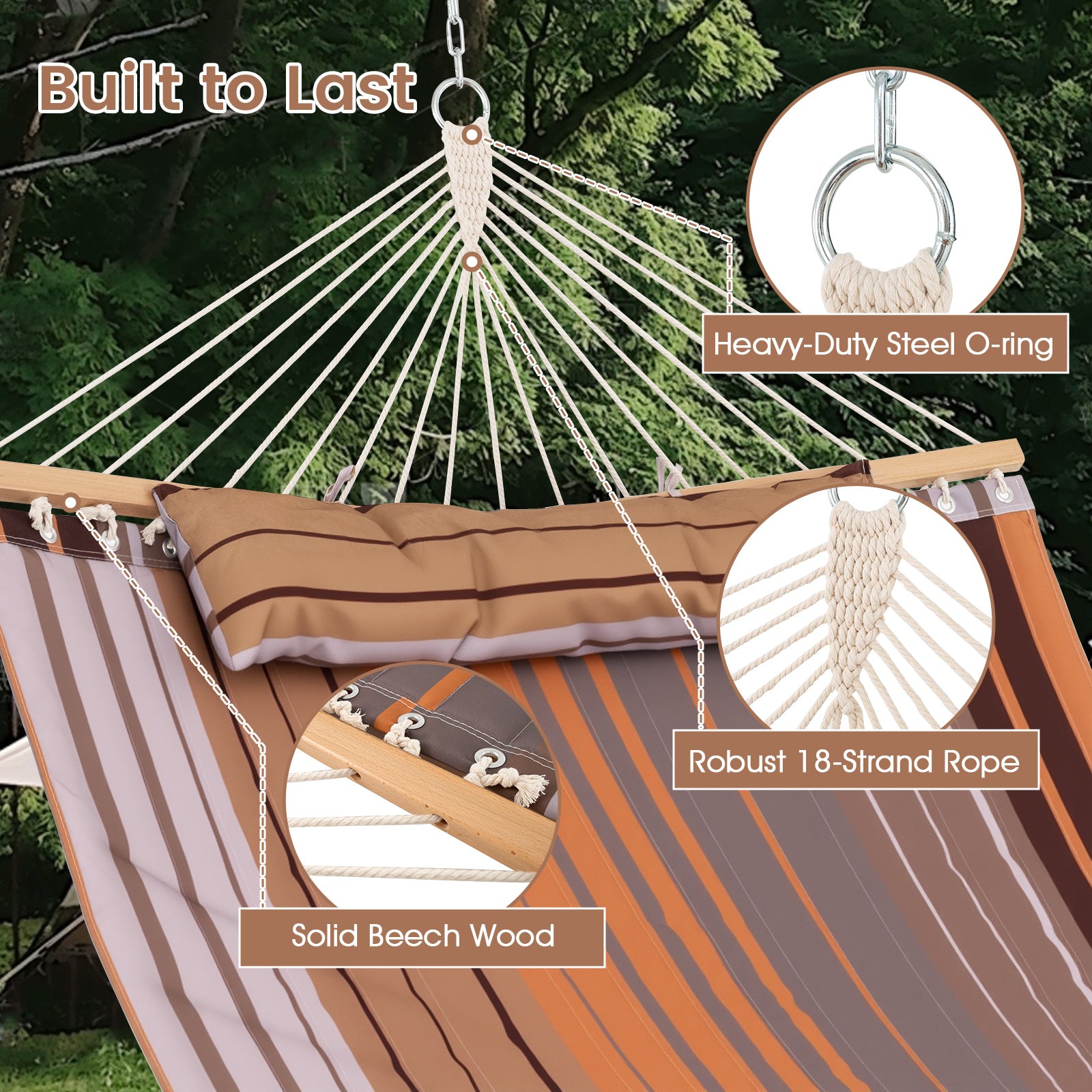 Patio Hammock Foldable Swing Chair Bed with Detachable Pillow, Brown Hammocks at Gallery Canada
