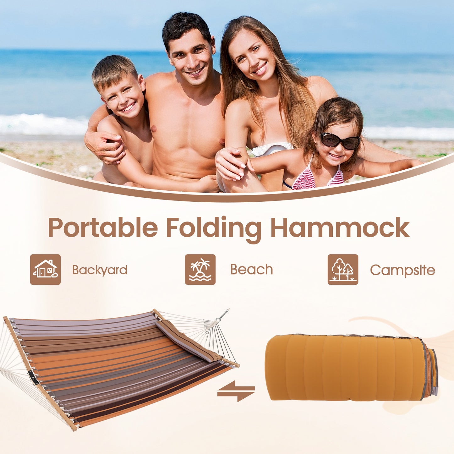 Patio Hammock Foldable Swing Chair Bed with Detachable Pillow, Brown Hammocks at Gallery Canada