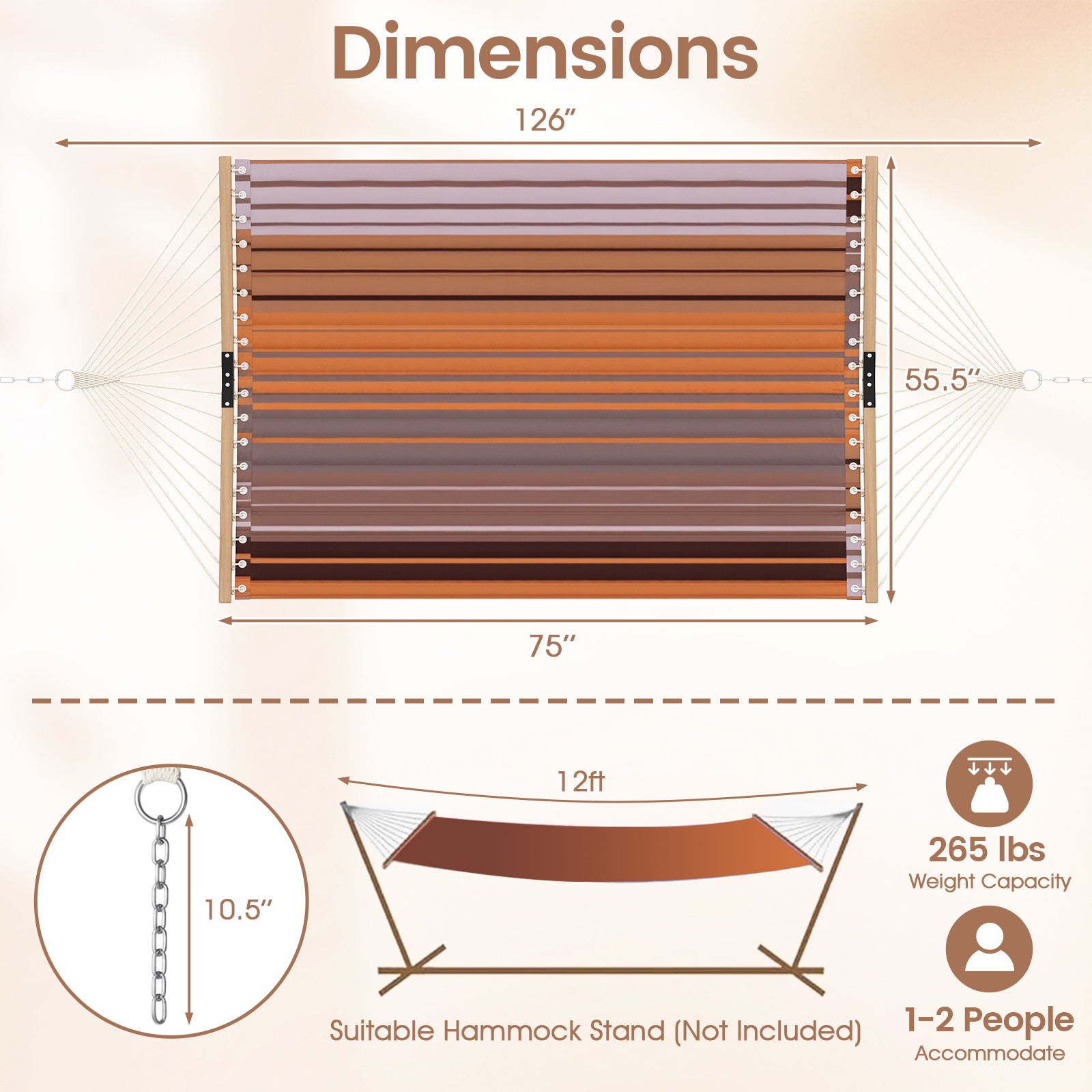 Patio Hammock Foldable Swing Chair Bed with Detachable Pillow, Brown Hammocks at Gallery Canada