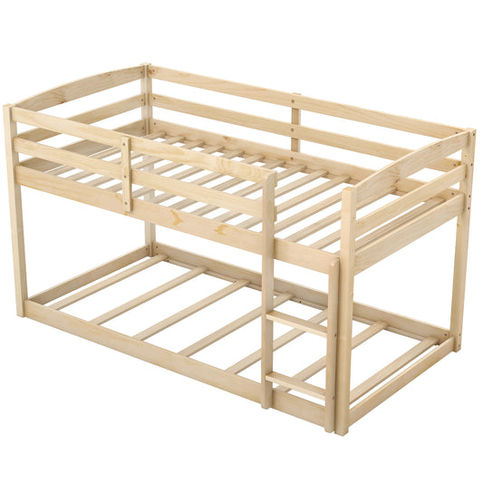 Twin Size Bunk Bed with High Guardrails and Integrated Ladder, Natural Bunk Bed Frame Natural at Gallery Canada