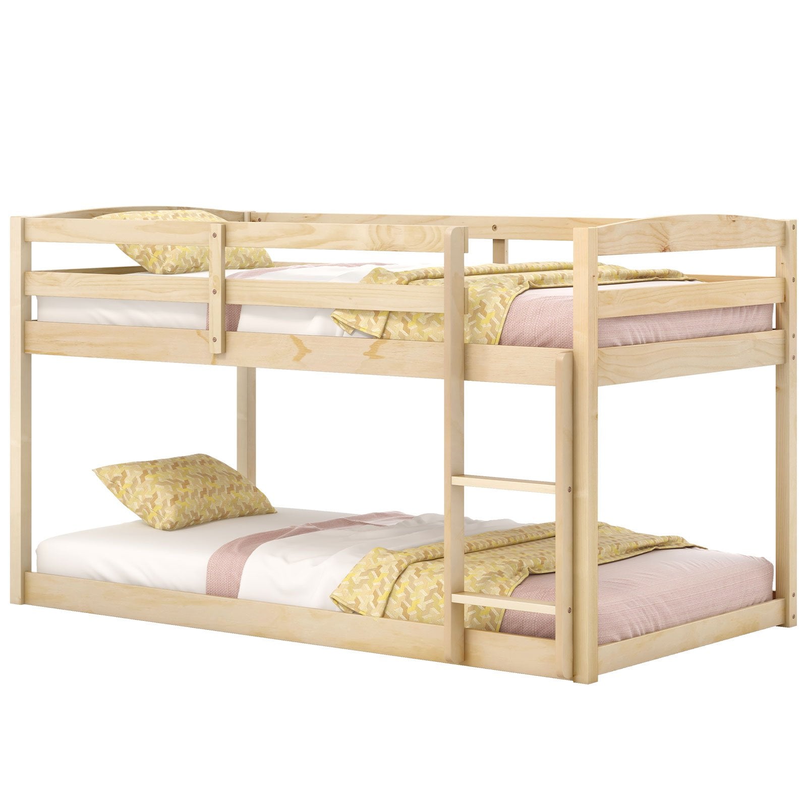 Twin Size Bunk Bed with High Guardrails and Integrated Ladder, Natural Bunk Bed Frame at Gallery Canada