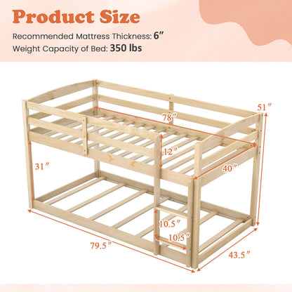 Twin Size Bunk Bed with High Guardrails and Integrated Ladder, Natural Bunk Bed Frame at Gallery Canada