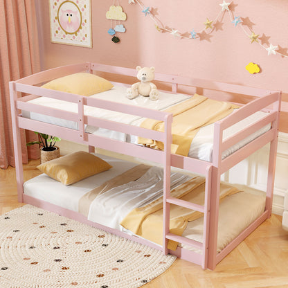 Twin Size Bunk Bed with High Guardrails and Integrated Ladder, Pink Bunk Bed Frame at Gallery Canada