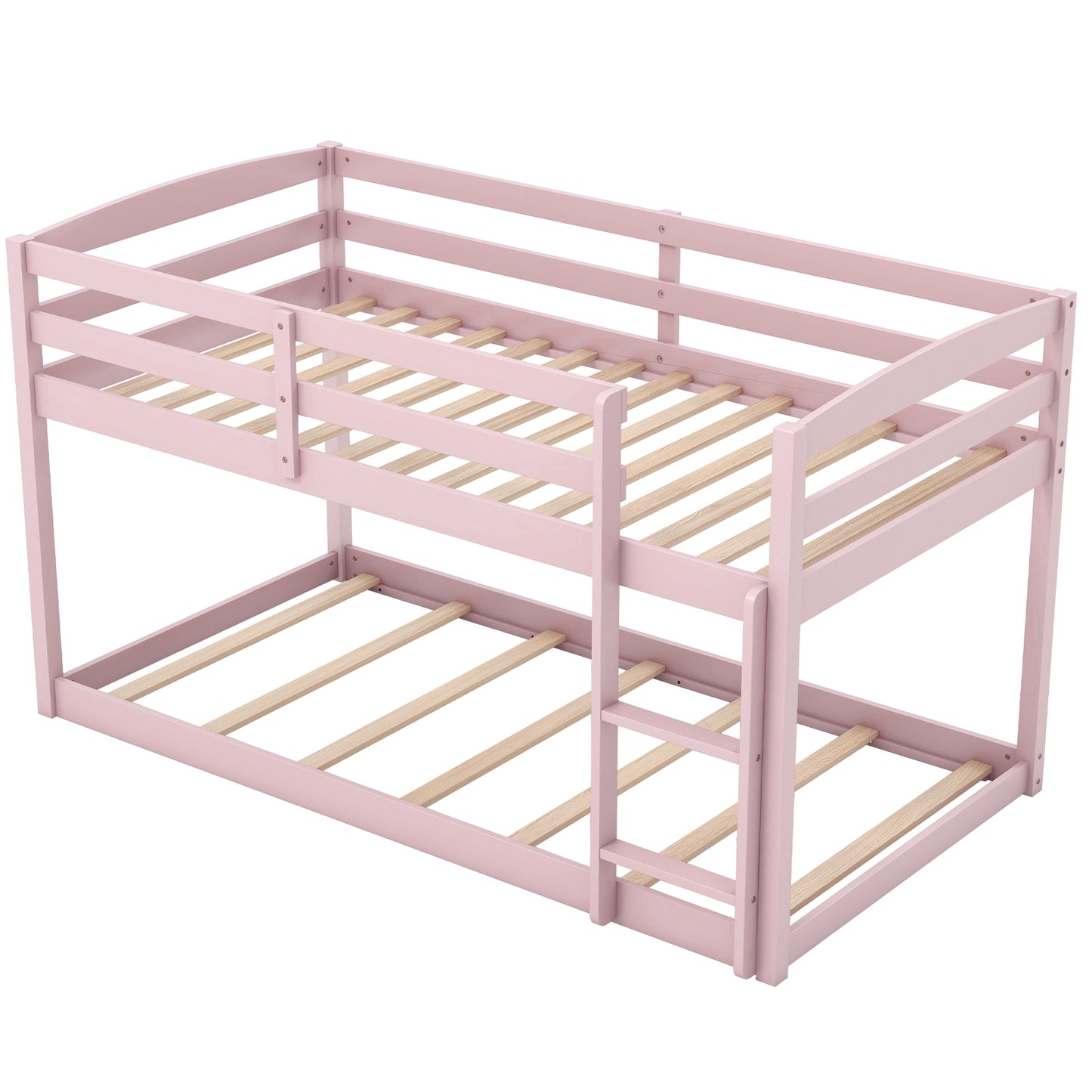 Twin Size Bunk Bed, High Guardrails, Integrated Ladder, Pink Bunk Bed Frame at Gallery Canada
