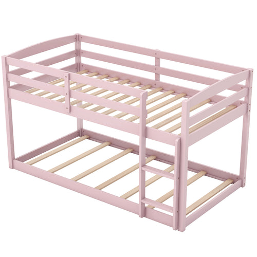 Twin Size Bunk Bed with High Guardrails and Integrated Ladder, Pink