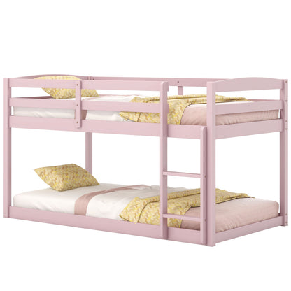Twin Size Bunk Bed with High Guardrails and Integrated Ladder, Pink Bunk Bed Frame at Gallery Canada