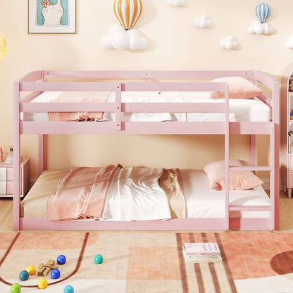 Twin Size Bunk Bed with High Guardrails and Integrated Ladder, Pink Bunk Bed Frame at Gallery Canada