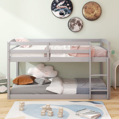 Twin Size Bunk Bed with High Guardrails and Integrated Ladder, Gray Bunk Bed Frame at Gallery Canada