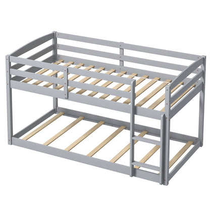 Twin Size Bunk Bed, High Guardrails, Integrated Ladder, Gray Bunk Bed Frame at Gallery Canada
