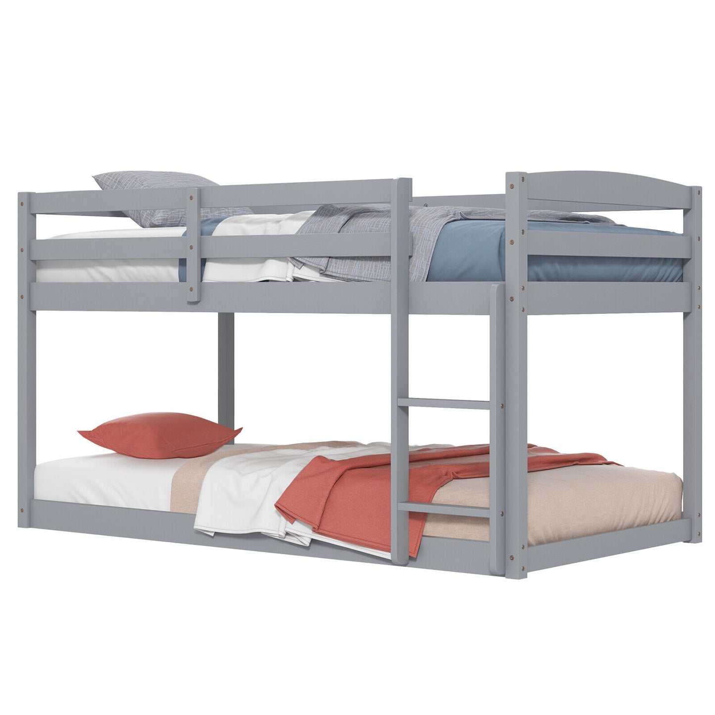 Twin Size Bunk Bed with High Guardrails and Integrated Ladder, Gray Bunk Bed Frame at Gallery Canada