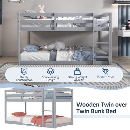 Twin Size Bunk Bed with High Guardrails and Integrated Ladder, Gray Bunk Bed Frame at Gallery Canada