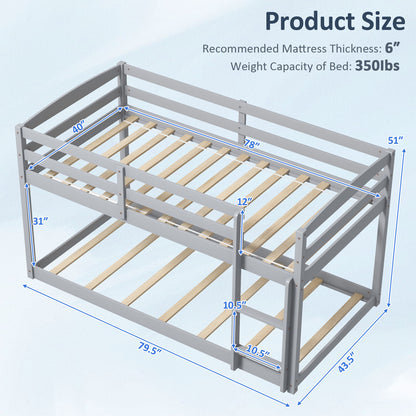 Twin Size Bunk Bed with High Guardrails and Integrated Ladder, Gray Bunk Bed Frame at Gallery Canada