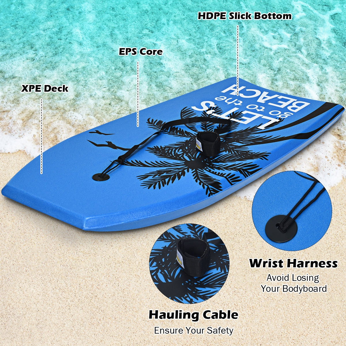 Lightweight Bodyboard With Leash, EPS Core, Size M Surfing at Gallery Canada