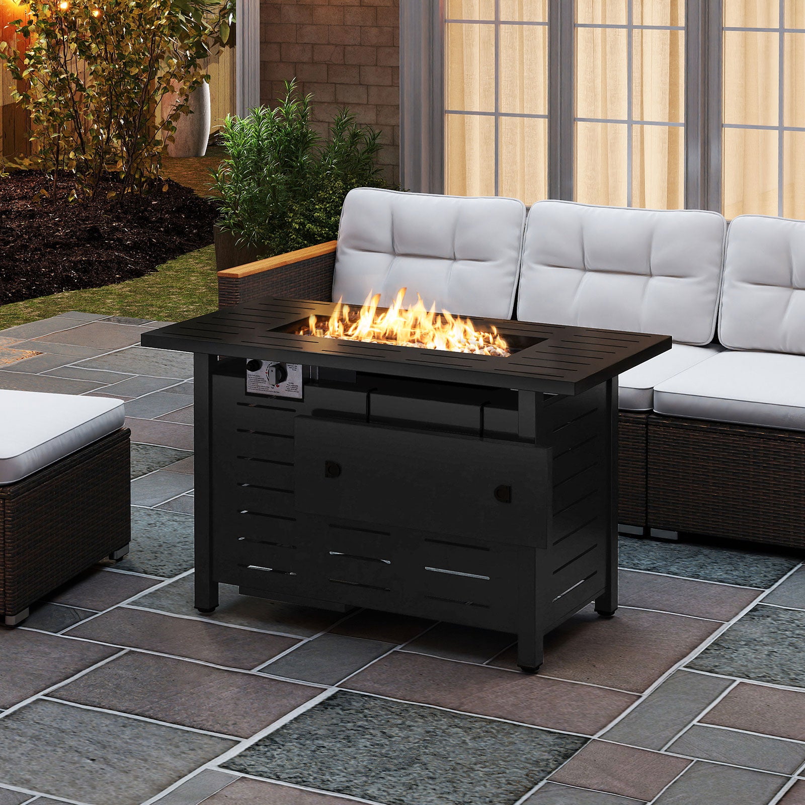 40 Inch Outdoor Propane Fire Pit Rectangle Gas Fire Table with Lava Rocks, Black Fire Pit Tables at Gallery Canada
