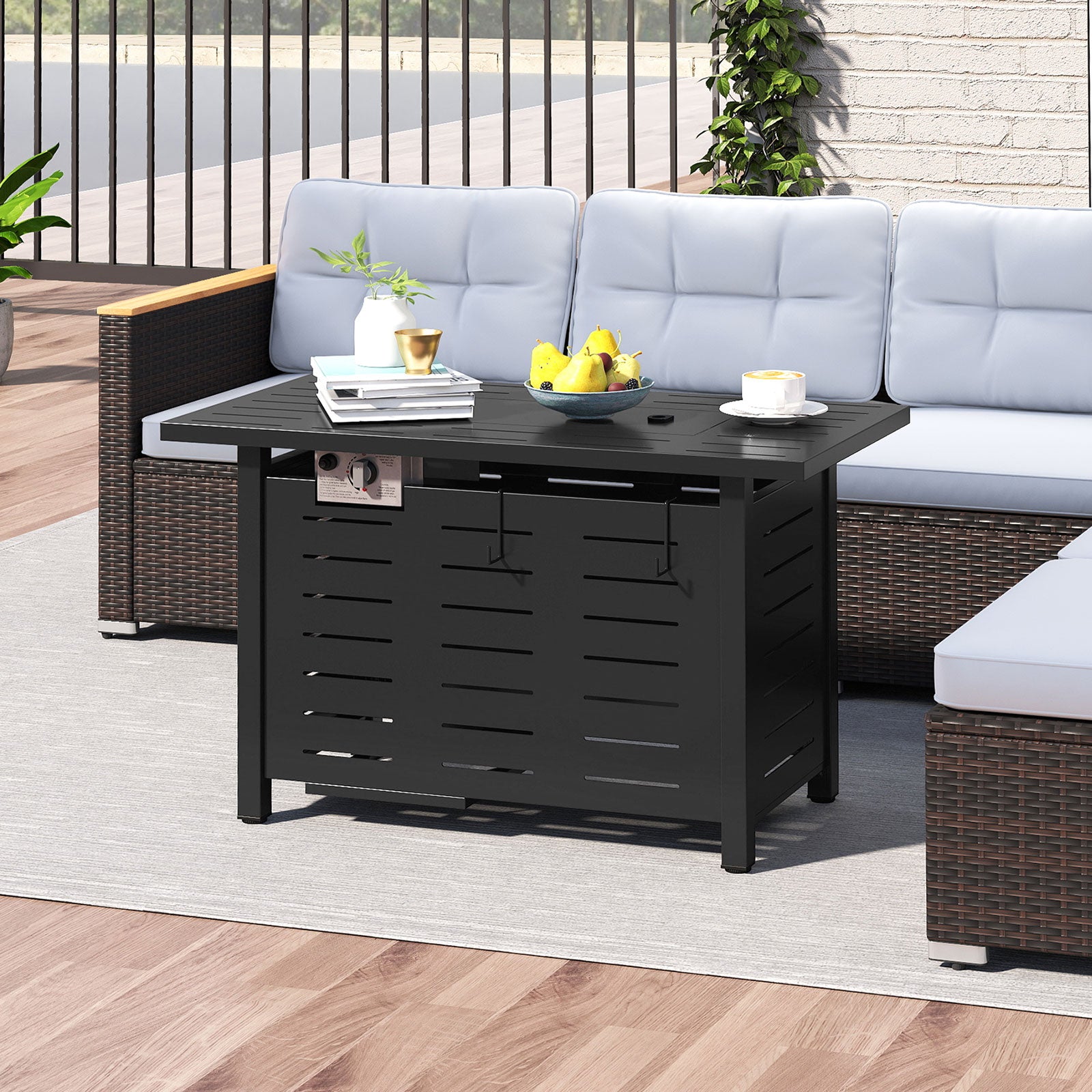 40 Inch Outdoor Propane Fire Pit Rectangle Gas Fire Table with Lava Rocks, Black Fire Pit Tables at Gallery Canada